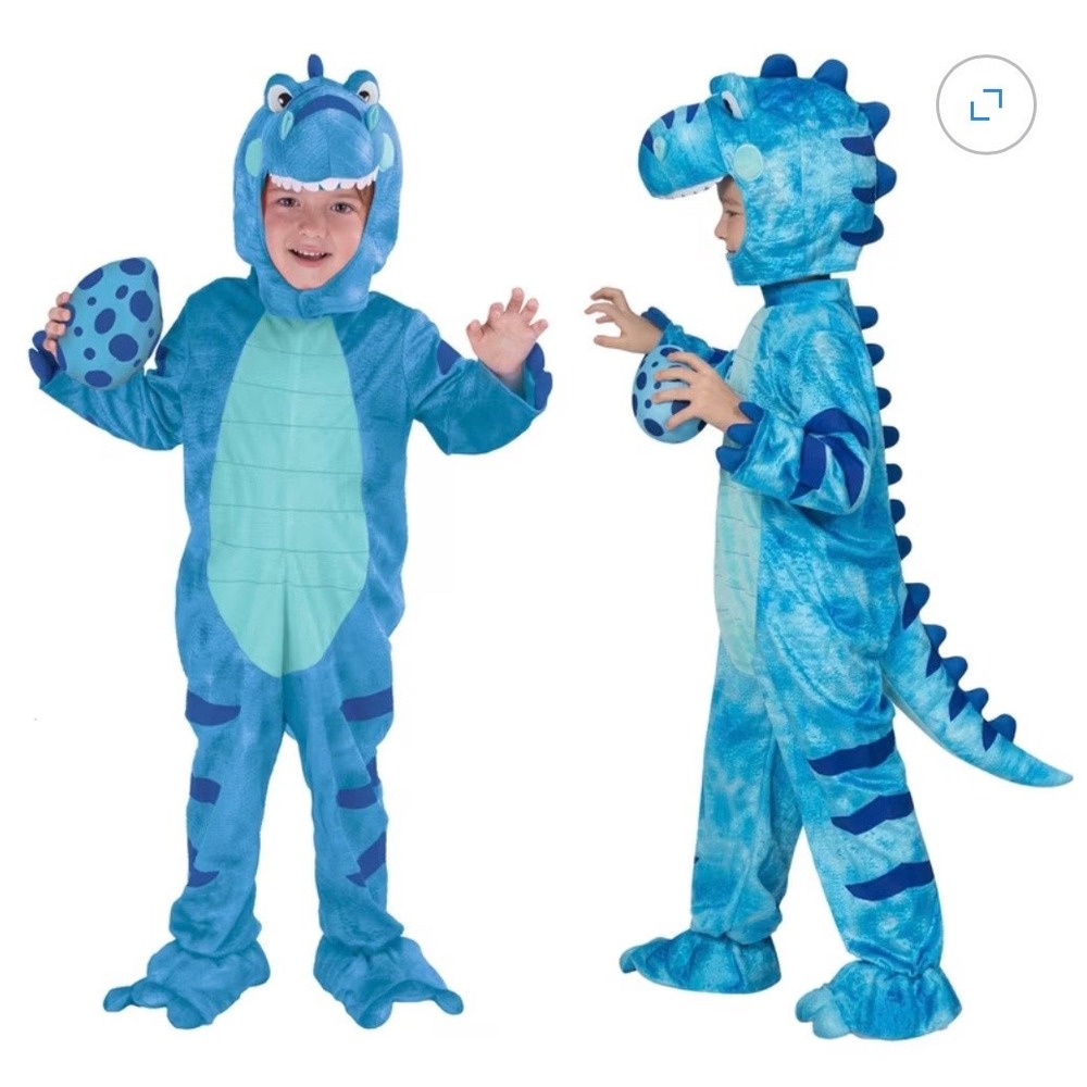 spooktacular t-rex dinosaur blue halloween costume, kids size small (5-7 yrs)